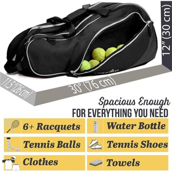 6 Racquet Tennis Bag | Padded to Protect Rackets & Lightweight | Professional - Picture 4 of 7